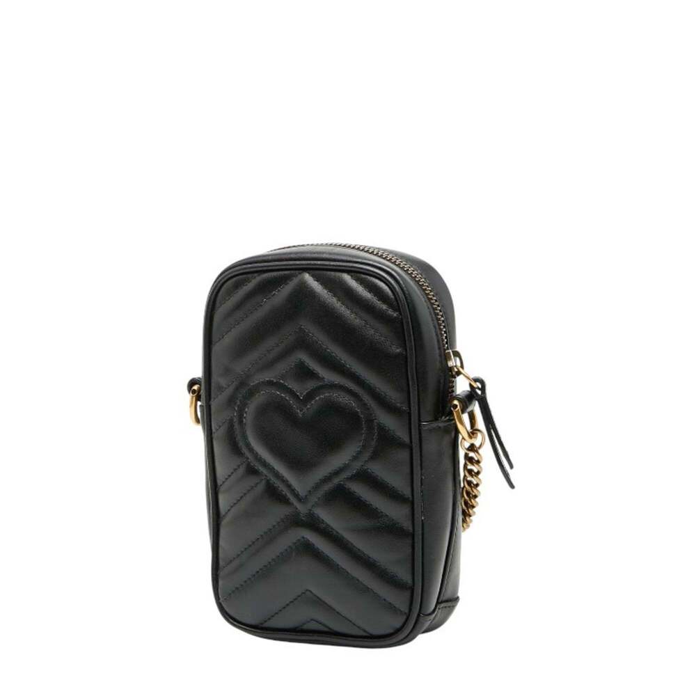 GUCCI Authentic Black Leather GG Marmont Shoulder Bag - Picture 2 of 11